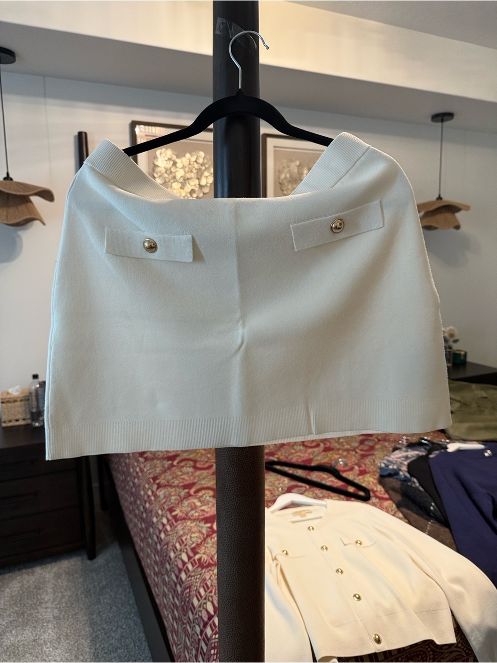 Micheal kors Women's Cream Mini Skirt with Gold Button Detail